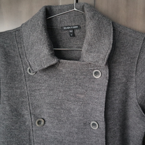 Eileen Fisher Felted 96% Merino Wool Pea Coat Sweater M Medium Charcoal Pockets - Picture 9 of 10